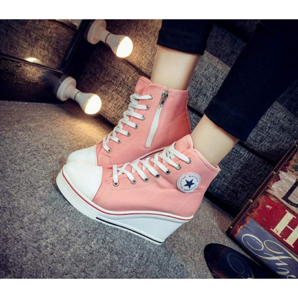 🆕️ Wedge Sneakers High Heel Canvas Shoes Lace up - Picture 6 of 6